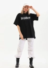 Kadın Baskılı Oversize T-Shirt - Siyah