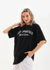 Kadın Baskılı Oversize T-Shirt - Siyah