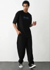 erkek Baskılı Oversize T-Shirt - Siyah