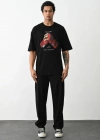 ERKEK Baskılı Oversize T-Shirt - Siyah