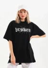 Kadın Baskılı Oversize T-Shirt - Siyah