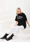 Kadın Baskılı Oversize T-Shirt - Siyah