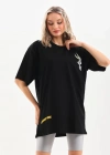 Kadın  Baskılı Oversize T-Shirt - Siyah
