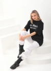 Kadın Baskılı Oversize T-Shirt - Siyah