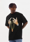 ERKEK Baskılı Oversize T-Shirt - Siyah