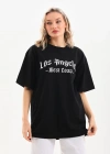 Kadın Baskılı Oversize T-Shirt - Siyah
