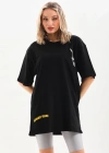 Kadın  Baskılı Oversize T-Shirt - Siyah