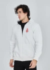 ERKEK Baskılı Tam Fermuarlı Kapşonlu SweatShirt - Beyaz