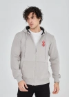 ERKEK Baskılı Tam Fermuarlı Kapşonlu SweatShirt - Boyalı Gri