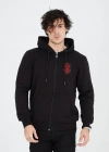 ERKEK Baskılı Tam Fermuarlı Kapşonlu SweatShirt - Siyah