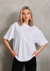 kadın Bisiklet Yaka Düz Oversize T-Shirt - Beyaz