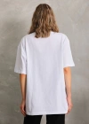kadın Bisiklet Yaka Düz Oversize T-Shirt - Beyaz