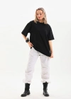 kadın Bisiklet Yaka Düz Oversize T-Shirt - Siyah