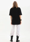 kadın Bisiklet Yaka Düz Oversize T-Shirt - Siyah