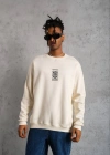 ERKEK Bisiklet Yaka Baskılı Oversize Sweatshirt - Beyaz