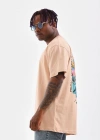 Erkek  Bisiklet Yaka Baskılı Oversize T-Shirt - Bej