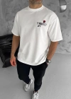 ERKEK Bisiklet Yaka Baskılı Oversize T-Shirt - Beyaz