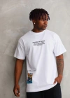 Erkek Bisiklet Yaka Baskılı Oversize T-Shirt - Beyaz