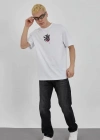 ERKEK Bisiklet Yaka Baskılı Oversize T-Shirt - Beyaz