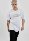 Erkek  Bisiklet Yaka Baskılı Oversize T-Shirt - Beyaz