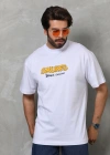 Erkek  Bisiklet Yaka Baskılı Oversize T-Shirt - Beyaz