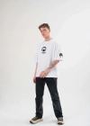 Erkek Bisiklet Yaka Baskılı Oversize T-Shirt - Beyaz