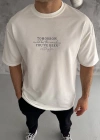 ERKEK Bisiklet Yaka Baskılı Oversize T-Shirt - Beyaz