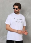 Erkek  Bisiklet Yaka Baskılı Oversize T-Shirt - Beyaz