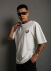 Erkek Bisiklet Yaka Baskılı Oversize T-Shirt - Beyaz