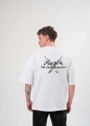 ERKEK Bisiklet Yaka Baskılı Oversize T-Shirt - Beyaz