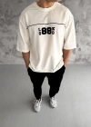 ERKEK Bisiklet Yaka Baskılı Oversize T-Shirt - Beyaz