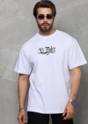 Erkek Bisiklet Yaka Baskılı Oversize T-Shirt - Beyaz