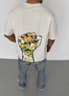 Erkek  Bisiklet Yaka Baskılı Oversize T-Shirt - Beyaz