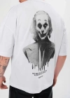 Erkek Bisiklet Yaka Baskılı Oversize T-Shirt - Beyaz
