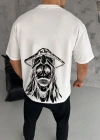 ERKEK Bisiklet Yaka kol ve arka Baskılı Oversize T-Shirt - Beyaz