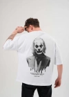 Erkek Bisiklet Yaka Baskılı Oversize T-Shirt - Beyaz