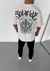 Erkek  Bisiklet Yaka Baskılı Oversize T-Shirt - Beyaz