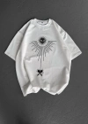 ERKEK  Bisiklet Yaka Baskılı Oversize T-Shirt - Beyaz