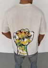 Erkek  Bisiklet Yaka Baskılı Oversize T-Shirt - Beyaz