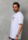 Erkek Bisiklet Yaka Baskılı Oversize - Beyaz