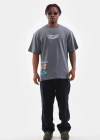 Erkek  Bisiklet Yaka Baskılı Oversize T-Shirt - Gri