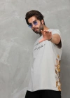 Erkek  Bisiklet Yaka Baskılı Oversize T-Shirt - Gri