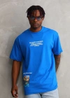 Erkek Bisiklet Yaka Baskılı Oversize T-Shirt - Mavi
