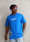 Erkek Bisiklet Yaka Baskılı Oversize T-Shirt - Mavi