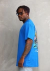 Erkek Bisiklet Yaka Baskılı Oversize T-Shirt - Mavi