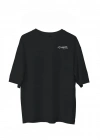 Erkek Bisiklet Yaka Baskılı Oversize T-Shirt - Siyah