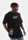 Erkek Bisiklet Yaka Baskılı Oversize T-Shirt - Siyah