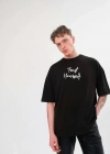 ERKEK Bisiklet Yaka Baskılı Oversize T-Shirt - Siyah