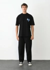 ERKEK Bisiklet Yaka Baskılı Oversize T-Shirt - Siyah
