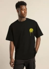 ERKEK Bisiklet Yaka Baskılı Oversize T-Shirt - Siyah